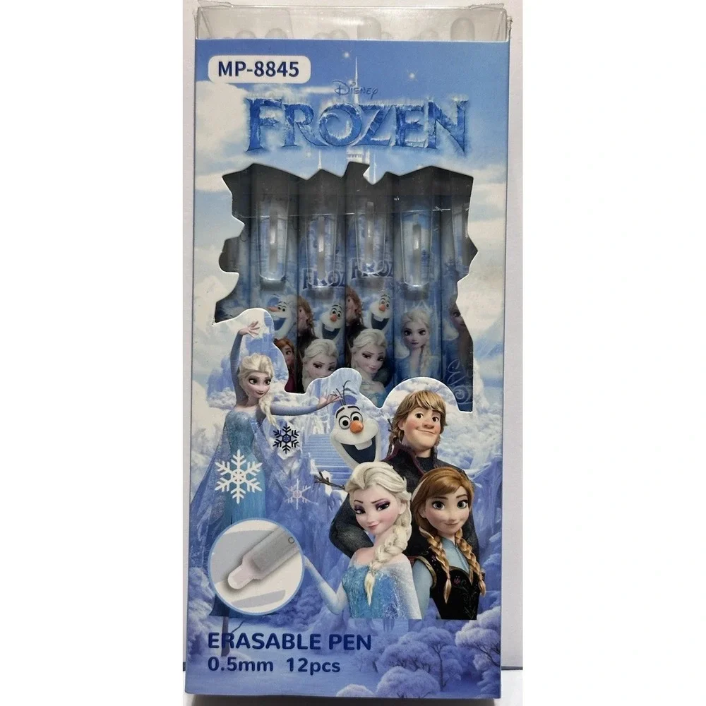 Frozen 12 piece set of erasable gel pens Elsa, Anna and Olaf with .5mm tip size